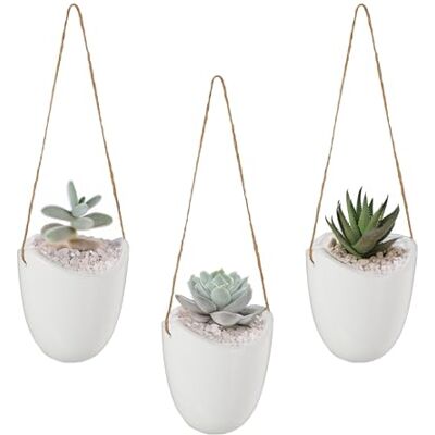 Relaxdays Wall Vase Set of 3, Hanging Pot Inside, Cord for Suspension, for Plants & Flowers, Ceramic, 36x11x9.5cm, White Relaxdays Wall Vase Set of 3, Hanging Pot Inside, Cord for Suspension, for Plants & Flowers, Ceramic, 36x11x9.5cm, White