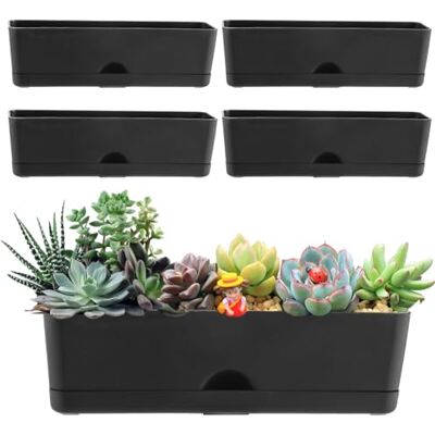Planterhoma 5 Pack Window Boxes 16 Inches Rectangular Planter Large Plastic Flower Pots for Herbs and Succulents Indoor/Outdoor Black Self-Watering Window Sill Planters Planterhoma 5 Pack Window Boxes 16 Inches Rectangular Planter Large Plastic Flower Pots for Herbs and Succulents Indoor/Outdoor Black Self-Watering Window Sill Planters