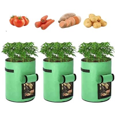 UTTAM Potato Grow Bags 3 Pack 7 Gallon Growing Sack for Soil & Root Vegetables, Strawberry, Carrot, Tomato, Plants, Non-woven Planter Fabric Bag Extra Strong for Heavy Compost UTTAM Potato Grow Bags 3 Pack 7 Gallon Growing Sack for Soil & Root Vegetables, Strawberry, Carrot, Tomato, Plants, Non-woven Planter Fabric Bag Extra Strong for Heavy Compost