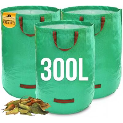 CottageWright Garden Bags Heavy Duty with Handles Reusable Garden Waste Bags Heavy Duty for Plant, Grass, Dirt, Leaves Collection, Waste Bags Reusable (Pack of 3, 300L) CottageWright Garden Bags Heavy Duty with Handles Reusable Garden Waste Bags Heavy Duty for Plant, Grass, Dirt, Leaves Collection, Waste Bags Reusable (Pack of 3, 300L)