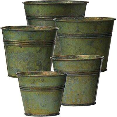 Briful 5PCS Galvanized Bucket Vintage Metal Potted for Farmhouse Flowers Berbs Plants, Tin Bucket for Home Indoor Decor, Copper Green,Five Sizes(3.7In/3.9 in/5.1In/5.9In/7.1In) Briful 5PCS Galvanized Bucket Vintage Metal Potted for Farmhouse Flowers Berbs Plants, Tin Bucket for Home Indoor Decor, Copper Green,Five Sizes(3.7In/3.9 in/5.1In/5.9In/7.1In)