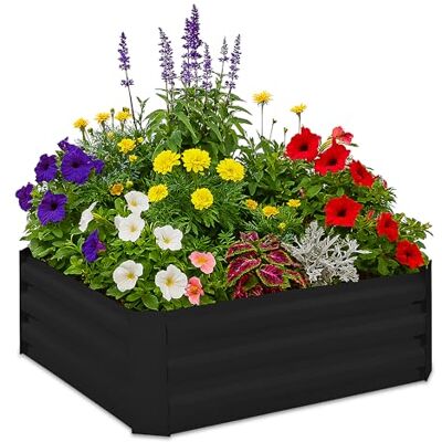 Relaxdays Raised Flowerbed, Galvanised Metal, for Flowers, Plants & Vegetables, HxWxD: 30x90x90 cm, Plant Bed, Black Relaxdays Raised Flowerbed, Galvanised Metal, for Flowers, Plants & Vegetables, HxWxD: 30x90x90 cm, Plant Bed, Black