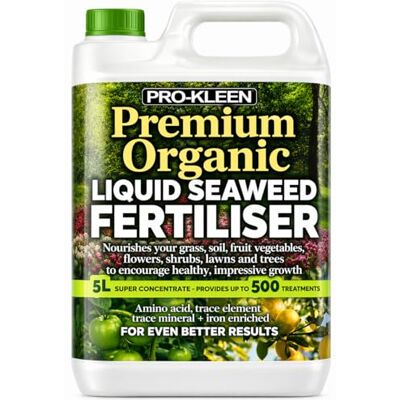 Pro-Kleen Organic Liquid Seaweed Fertiliser 5L Ascophyllum Seaweed Extract for Grass, Vegetables, Fruit, Flowers, Shrubs, Lawns & Trees Concentrated Formula Provides up to 500 Treatments Pro-Kleen Organic Liquid Seaweed Fertiliser 5L Ascophyllum Seaweed Extract for Grass, Vegetables, Fruit, Flowers, Shrubs, Lawns & Trees Concentrated Formula Provides up to 500 Treatments