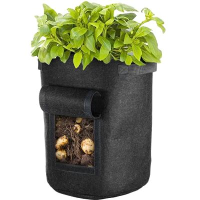 GardenersDream Vegetable Grow Bag w/Window Felt Garden Planter Durable Container Black 35L GardenersDream Vegetable Grow Bag w/Window Felt Garden Planter Durable Container Black 35L