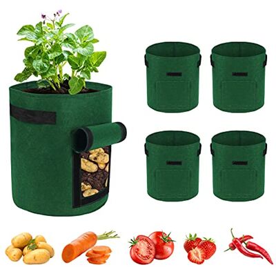 Ohiyoo 5 Pack Potato Grow Bags, 10 Gallon Vegetable Growing Bags with Window Flap and Handles, Breathable Felt Nonwoven Fabric Growing Bag for Tomatoes, Garden Flower Pots Plant Planting Containers Ohiyoo 5 Pack Potato Grow Bags, 10 Gallon Vegetable Growing Bags with Window Flap and Handles, Breathable Felt Nonwoven Fabric Growing Bag for Tomatoes, Garden Flower Pots Plant Planting Containers