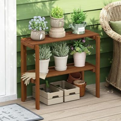Furinno TIOMAN Plant Shelf, 2-Tier Plant Stand, Display Shelf, for Multiple Plants, Plants Pot, Easy Toolless Assembly, Patio, Balcony, Garden, Light Wood Furinno TIOMAN Plant Shelf, 2-Tier Plant Stand, Display Shelf, for Multiple Plants, Plants Pot, Easy Toolless Assembly, Patio, Balcony, Garden, Light Wood