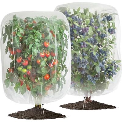 GINGER TECH 2 Pack Insect Bird Barrier Netting Mesh with Drawstring, Tomato Protective Cover Fruits Tree Blueberry Bush Netting Cover Bag, Garden Bug Netting Plant Cover for Plant Fruits Flower (1.5 x 1.6m) GINGER TECH 2 Pack Insect Bird Barrier Netting Mesh with Drawstring, Tomato Protective Cover Fruits Tree Blueberry Bush Netting Cover Bag, Garden Bug Netting Plant Cover for Plant Fruits Flower (1.5 x 1.6m)