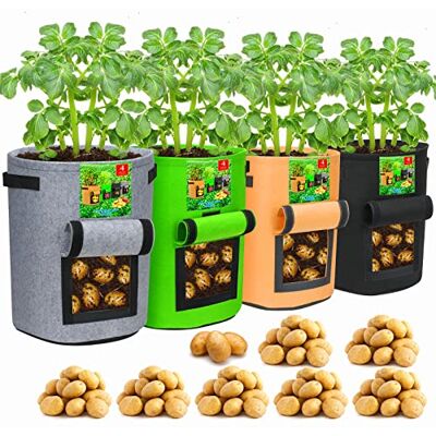 DiCandle 4 Pack 10 Gallon Potato Growing Bags with Flap Potato Grow Bags Garden Plants Growing Bag with Durable Handle Thickened Nonwoven Potato Growing Containers Fabric Pots for Tomato Vegetable and Fruits DiCandle 4 Pack 10 Gallon Potato Growing Bags with Flap Potato Grow Bags Garden Plants Growing Bag with Durable Handle Thickened Nonwoven Potato Growing Containers Fabric Pots for Tomato Vegetable and Fruits