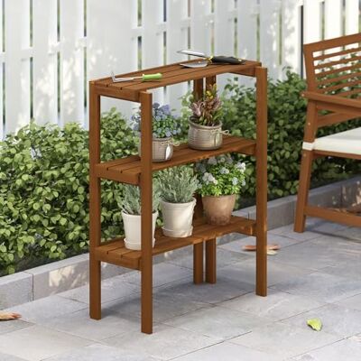 Furinno TIOMAN Plant Shelf, 3-Tier Plant Stand, Display Shelf, for Multiple Plants, Plants Pot, Easy Toolless Assembly, Patio, Balcony, Garden, Natural Furinno TIOMAN Plant Shelf, 3-Tier Plant Stand, Display Shelf, for Multiple Plants, Plants Pot, Easy Toolless Assembly, Patio, Balcony, Garden, Natural