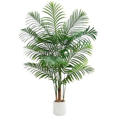 FSOHOI Artificial Plants Indoor, 5FT Large Fake Areca Palm Tree 13-Leaf Tall Faux Floor Plant with White Pot & Pebbles Lifelike Tropical Artificial Palm Home, Living Room & Office Decor FSOHOI Artificial Plants Indoor, 5FT Large Fake Areca Palm Tree 13-Leaf Tall Faux Floor Plant with White Pot & Pebbles Lifelike Tropical Artificial Palm Home, Living Room & Office Decor