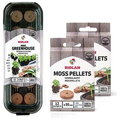 Biolan Mini Greenhouse Propagator for 12 Seeds with 36 pcs of Peat-Free Sphagnum Moss Pellets for Seed Tray Seed Propagators with Lids Biolan Mini Greenhouse Propagator for 12 Seeds with 36 pcs of Peat-Free Sphagnum Moss Pellets for Seed Tray Seed Propagators with Lids