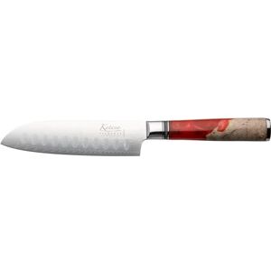 Katana Saya Elements 12cm Santoku Knife, Volcanic Red High Carbon VG-10 Damascus Steel for Extreme Toughness & Sharpness – Natural Olivewood & Resin Handle Katana Saya Elements 12cm Santoku Knife, Volcanic Red High Carbon VG-10 Damascus Steel for Extreme Toughness & Sharpness – Natural Olivewood & Resin Handle