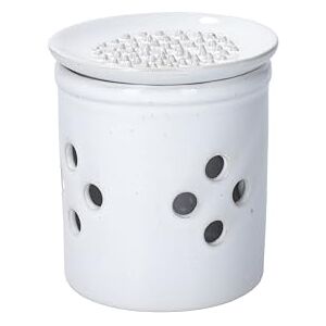 KitchenCraft Idilica Stoneware Garlic Holder with Grater Lid, Cream Ceramic Garlic Container with Vented Holes and Unglazed Base KitchenCraft Idilica Stoneware Garlic Holder with Grater Lid, Cream Ceramic Garlic Container with Vented Holes and Unglazed Base