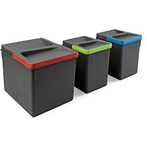 Emuca Recycle Containers for kitchen drawers, Height 216mm (8,5 inch), 1x12L + 2x6L, Anthracite grey plastic, Plastic Emuca Recycle Containers for kitchen drawers, Height 216mm (8,5 inch), 1x12L + 2x6L, Anthracite grey plastic, Plastic