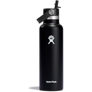Hydro Flask Water Bottle 621 ml (21 oz) Vacuum Insulated Stainless Steel Water Bottle with Flex Straw Cap Standard Mouth Black Hydro Flask Water Bottle 621 ml (21 oz) Vacuum Insulated Stainless Steel Water Bottle with Flex Straw Cap Standard Mouth Black