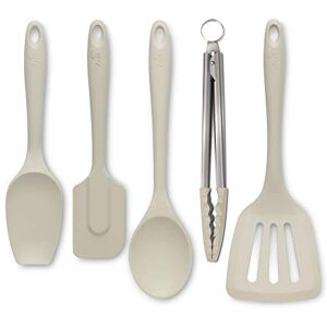 Zeal JSET45C Non-Stick Silicone Tongs, Turner, Spatula Cook Spoon 5-Piece Set-Cream Zeal JSET45C Non-Stick Silicone Tongs, Turner, Spatula Cook Spoon 5-Piece Set-Cream