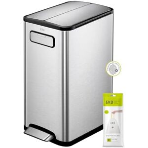 EKO Ecofly Recycling Bin, Pedal Bin 30 Litre, Rubbish Bin with Soft-Close Lid, Kitchen Bin Dual Opening, Perfect for Kitchen & Home, Stainless Steel EKO Ecofly Recycling Bin, Pedal Bin 30 Litre, Rubbish Bin with Soft-Close Lid, Kitchen Bin Dual Opening, Perfect for Kitchen & Home, Stainless Steel