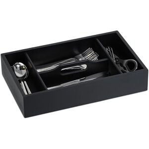 Relaxdays Cutlery Tray, 4 Compartments with Handle, Drawer Organiser, 7 x 37 x 23 cm, Kitchen Utensils Storage, Black, Bamboo Relaxdays Cutlery Tray, 4 Compartments with Handle, Drawer Organiser, 7 x 37 x 23 cm, Kitchen Utensils Storage, Black, Bamboo