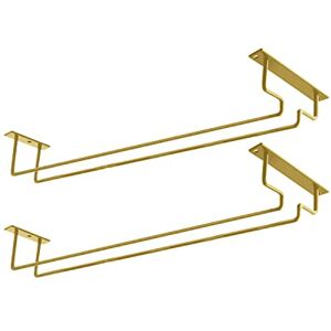 MATILODI 2 Pack 15.8-Inch Long Single Rail Metal Wine Glass Rack Under Cabinet Stemware Wine Glass Storage Holder with Screws Wire Wine Glass Hanger for RV Cabinet Kitchen Bar (Gold, 2) MATILODI 2 Pack 15.8-Inch Long Single Rail Metal Wine Glass Rack Under Cabinet Stemware Wine Glass Storage Holder with Screws Wire Wine Glass Hanger for RV Cabinet Kitchen Bar (Gold, 2)