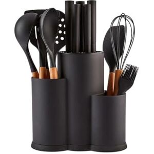 KARACA Burby 14-Piece Kitchen Knife Set with Block & Kitchen Utensil Set with Holder & Wooden Handles, Chef, Slicing, Bread Knives & Essential Cooking Tools, Black KARACA Burby 14-Piece Kitchen Knife Set with Block & Kitchen Utensil Set with Holder & Wooden Handles, Chef, Slicing, Bread Knives & Essential Cooking Tools, Black