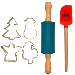 Zenker Christmas Baking Set, 6 Pieces, Silicone Spatula Red with Snowflake Motif, Silicone Rolling Pin Green, 4 x Cookie Cutters Gold, Biscuit Cutter Set for Baking, Non-Stick Non-Scratch Bakeware Zenker Christmas Baking Set, 6 Pieces, Silicone Spatula Red with Snowflake Motif, Silicone Rolling Pin Green, 4 x Cookie Cutters Gold, Biscuit Cutter Set for Baking, Non-Stick Non-Scratch Bakeware