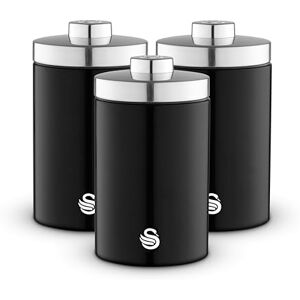 Swan SWKA18530BLK Townhouse Set of 3 Kitchen Storage Canisters for Tea, Coffee, and Sugar with Pull Chrome Handles, Airtight Lids, Colour Coated Iron and Chrome Accents, 1.6L, Black Swan SWKA18530BLK Townhouse Set of 3 Kitchen Storage Canisters for Tea, Coffee, and Sugar with Pull Chrome Handles, Airtight Lids, Colour Coated Iron and Chrome Accents, 1.6L, Black