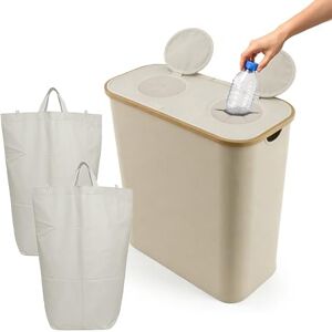 Relaxdays Recycling Bottle Bin, 140L, 60 Bottles, 2 Inner Bags, Glass & Plastic Collector, Beige, 68.5x57x37 cm Relaxdays Recycling Bottle Bin, 140L, 60 Bottles, 2 Inner Bags, Glass & Plastic Collector, Beige, 68.5x57x37 cm