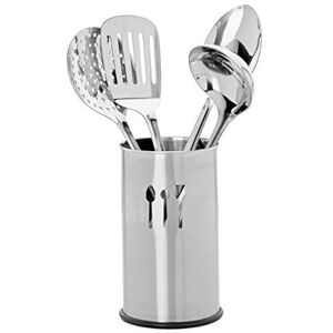 Relaxdays Stainless Steel Kitchen Utensil Set, 5-Pieces, Holder Stand, 4 Cooking Spoons, Kitchen Accessories, Silver Relaxdays Stainless Steel Kitchen Utensil Set, 5-Pieces, Holder Stand, 4 Cooking Spoons, Kitchen Accessories, Silver