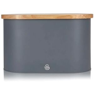Swan Nordic Oval Bread Bin with Cutting Board Lid, Carbon Steel Body, Airtight Bamboo Lid, Grey Swan Nordic Oval Bread Bin with Cutting Board Lid, Carbon Steel Body, Airtight Bamboo Lid, Grey
