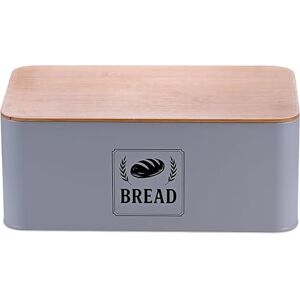 Relaxdays bread box, bamboo lid, metal, HxWxD: 13.5 x 33 x 19 cm, retro bread storage container, grey Relaxdays bread box, bamboo lid, metal, HxWxD: 13.5 x 33 x 19 cm, retro bread storage container, grey