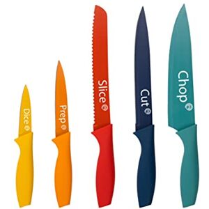 MasterChef Knife Set of 5 Kitchen Knives incl. Paring, Utility, Bread, Carving & Chef Knives for Cooking, Professional Sharp Stainless Steel, Non Stick Blades & Soft Touch Handles, 5 Piece, Coloured MasterChef Knife Set of 5 Kitchen Knives incl. Paring, Utility, Bread, Carving & Chef Knives for Cooking, Professional Sharp Stainless Steel, Non Stick Blades & Soft Touch Handles, 5 Piece, Coloured