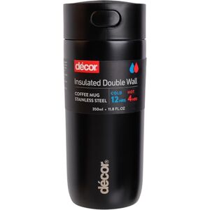 Décor Insulated Cool Touch Double Wall Travel Coffee Cup, Leak Proof Seal and Button Press Release Drink Feature. Vacuum Insulated 4 Hour Hot and 12 Hours Cold. Black 350ml. Décor Insulated Cool Touch Double Wall Travel Coffee Cup, Leak Proof Seal and Button Press Release Drink Feature. Vacuum Insulated 4 Hour Hot and 12 Hours Cold. Black 350ml.