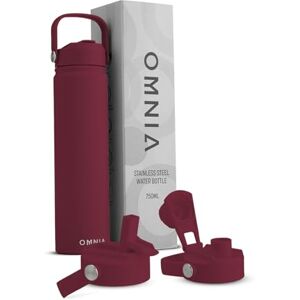 Omnia Vacuum Insulated Stainless Steel Water Bottle, 2 Lids (Straw & Spout) Leakproof, BPA-Free, Reusable Flask, Hot & Cold Thermos for Sports, Gym, Travel, Outdoors (Burgundy, 750ML) Omnia Vacuum Insulated Stainless Steel Water Bottle, 2 Lids (Straw & Spout) Leakproof, BPA-Free, Reusable Flask, Hot & Cold Thermos for Sports, Gym, Travel, Outdoors (Burgundy, 750ML)