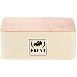 Relaxdays bread box, bamboo lid, metal, HxWxD: 13.5 x 33 x 19 cm, retro bread storage, bread container, beige Relaxdays bread box, bamboo lid, metal, HxWxD: 13.5 x 33 x 19 cm, retro bread storage, bread container, beige