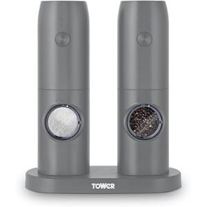 Tower T832243GRY Electric Salt & Pepper Mills. Rechargeable with Adjustable Ceramic Grinders, Stainless Steel, Grey Tower T832243GRY Electric Salt & Pepper Mills. Rechargeable with Adjustable Ceramic Grinders, Stainless Steel, Grey