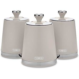 Tower T826131MSH Cavaletto Set of 3 Storage Canisters, Canisters for Tea/Coffee/Sugar, Carbon Steel, Latte Tower T826131MSH Cavaletto Set of 3 Storage Canisters, Canisters for Tea/Coffee/Sugar, Carbon Steel, Latte