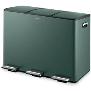 Tower Recycling Pedal Bin, Three 15L Compartments with Removable Inner Buckets, Carbon Steel Body, 45L, Forest Green Tower Recycling Pedal Bin, Three 15L Compartments with Removable Inner Buckets, Carbon Steel Body, 45L, Forest Green