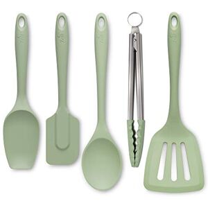 Zeal JSET45G Non-Stick Silicone Cooking Tongs, Turner, Spatula Spoon & Cook Spoon 5-Piece Set-Sage Green Zeal JSET45G Non-Stick Silicone Cooking Tongs, Turner, Spatula Spoon & Cook Spoon 5-Piece Set-Sage Green