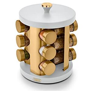 Tower Cavaletto 12 Jar Rotating Spice Rack with Pre-Filled Spices, Optic White and Champagne Gold Tower Cavaletto 12 Jar Rotating Spice Rack with Pre-Filled Spices, Optic White and Champagne Gold