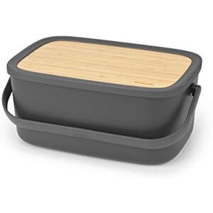 Brabantia Large Bread Bin with Wooden Serving Board and Handle Dark Grey Brabantia Large Bread Bin with Wooden Serving Board and Handle Dark Grey