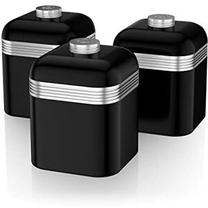 Swan SWKA1020BN Retro Kitchen Storage Canisters, Set of 3, Iron, 1 Litre, Black Swan SWKA1020BN Retro Kitchen Storage Canisters, Set of 3, Iron, 1 Litre, Black
