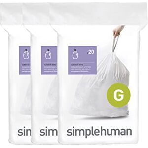 simplehuman CW0257 code G Custom Fit Bin Liner Bulk Pack, White Plastic (3 Pack of 20, Total 60 Liners) simplehuman CW0257 code G Custom Fit Bin Liner Bulk Pack, White Plastic (3 Pack of 20, Total 60 Liners)