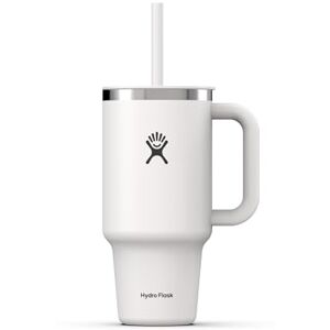 Hydro Flask Travel Tumbler 946 ml (32 oz) with Closable Press-In Straw Lid Stainless Steel Double Wall Vacuum Insulated Splash resistant lid White Hydro Flask Travel Tumbler 946 ml (32 oz) with Closable Press-In Straw Lid Stainless Steel Double Wall Vacuum Insulated Splash resistant lid White