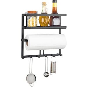 WENKO Gala Multifunctional Shelf with Kitchen Roll Holder and Railing Including 6 Hooks, Powder-coated metal, Black, 30 x 33 x 9 cm WENKO Gala Multifunctional Shelf with Kitchen Roll Holder and Railing Including 6 Hooks, Powder-coated metal, Black, 30 x 33 x 9 cm
