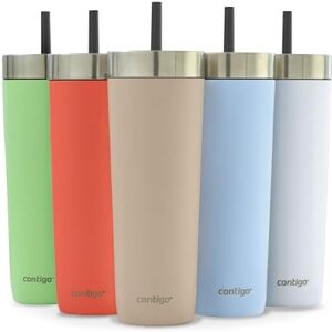 Contigo No-Spill Tumbler with Straw 720 ml 100% Leak-Proof & Spill-Proof Stainless Steel Vacuum Insulated Water Bottle with Lid Cold for 14 Hours Travel Mug Thermal Flask BPA Free Contigo No-Spill Tumbler with Straw 720 ml 100% Leak-Proof & Spill-Proof Stainless Steel Vacuum Insulated Water Bottle with Lid Cold for 14 Hours Travel Mug Thermal Flask BPA Free