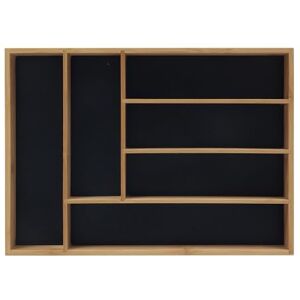 Relaxdays Tray, Drawer Organizer with 6 Sections for Kitchen Cutlery, Bamboo, HWD: 5x35.5x25.5 cm, Natural/Black, Fibreboard, 5 x 35.5 x 25.5 cm Relaxdays Tray, Drawer Organizer with 6 Sections for Kitchen Cutlery, Bamboo, HWD: 5x35.5x25.5 cm, Natural/Black, Fibreboard, 5 x 35.5 x 25.5 cm