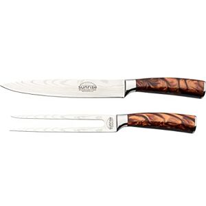 Rio Sunrise Collection Carving Knife and Fork Set, Premium Stainless Steel with Resin Handles, Amber Rio Sunrise Collection Carving Knife and Fork Set, Premium Stainless Steel with Resin Handles, Amber