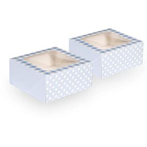 Anniversary House 24 packs 2-pack Blue Treat Boxes, Gingham and Polka Dot Print, Cookie, Cake and Brownie Box, Strong, Sturdy, 7.5 x 16 x 16 CM, J161AMZ Anniversary House 24 packs 2-pack Blue Treat Boxes, Gingham and Polka Dot Print, Cookie, Cake and Brownie Box, Strong, Sturdy, 7.5 x 16 x 16 CM, J161AMZ