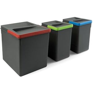 Emuca Containers for kitchen drawers with odour-proof lid,waste sorting cut-out base, H 266 mm (10,4 inch), 1 x 15 L + 2 x 7 L, Anthracite grey Plastic Emuca Containers for kitchen drawers with odour-proof lid,waste sorting cut-out base, H 266 mm (10,4 inch), 1 x 15 L + 2 x 7 L, Anthracite grey Plastic