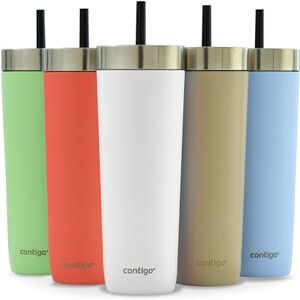 Contigo No-Spill Tumbler with Straw 720 ml 100% Leak-Proof & Spill-Proof Stainless Steel Vacuum Insulated Water Bottle with Lid Cold for 14 Hours Travel Mug Thermal Flask BPA Free Contigo No-Spill Tumbler with Straw 720 ml 100% Leak-Proof & Spill-Proof Stainless Steel Vacuum Insulated Water Bottle with Lid Cold for 14 Hours Travel Mug Thermal Flask BPA Free
